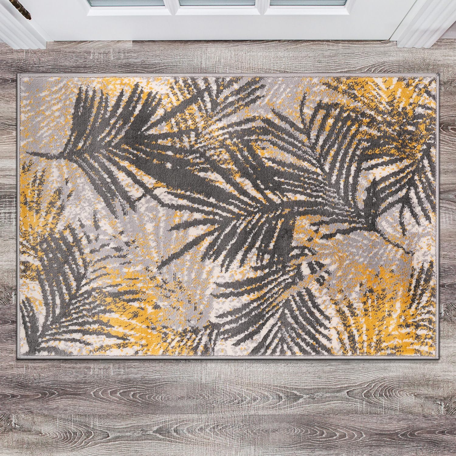 Rugshop Edinburgh – Alfombra suave resistente a las manchas, diseño de hojas florales, 2 x 3 pies, color amarillo