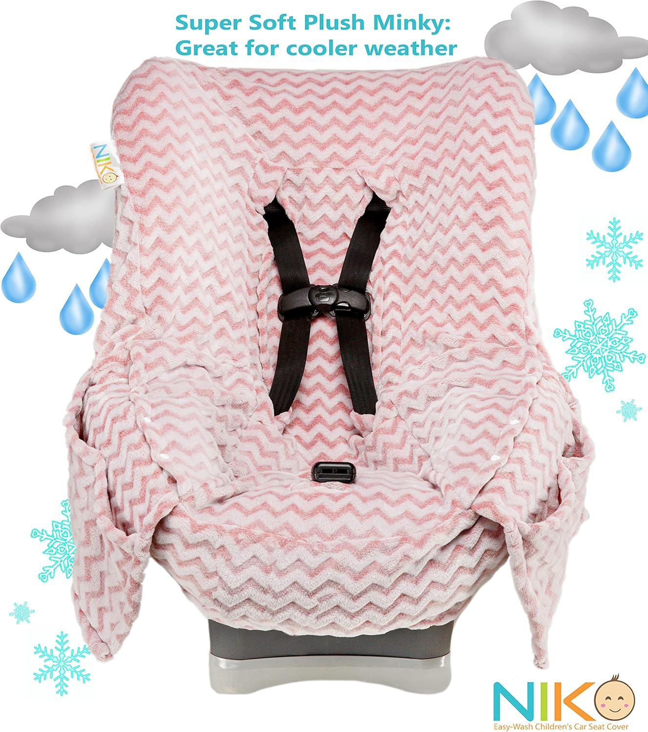 Niko Easy-Wash Children’s Car Seat Cover & Liner – Minky – Chevron rosa – Ajuste universal – probado en choques – Parte inferior de asiento