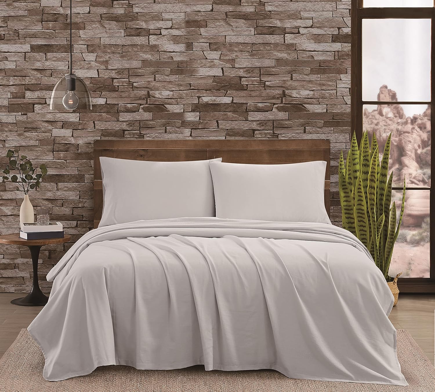 FRYE Juego de sábanas y fundas de almohada tamaño King de 3 piezas, secado rápido, mezcla de lino y algodón transpirable, color gris
