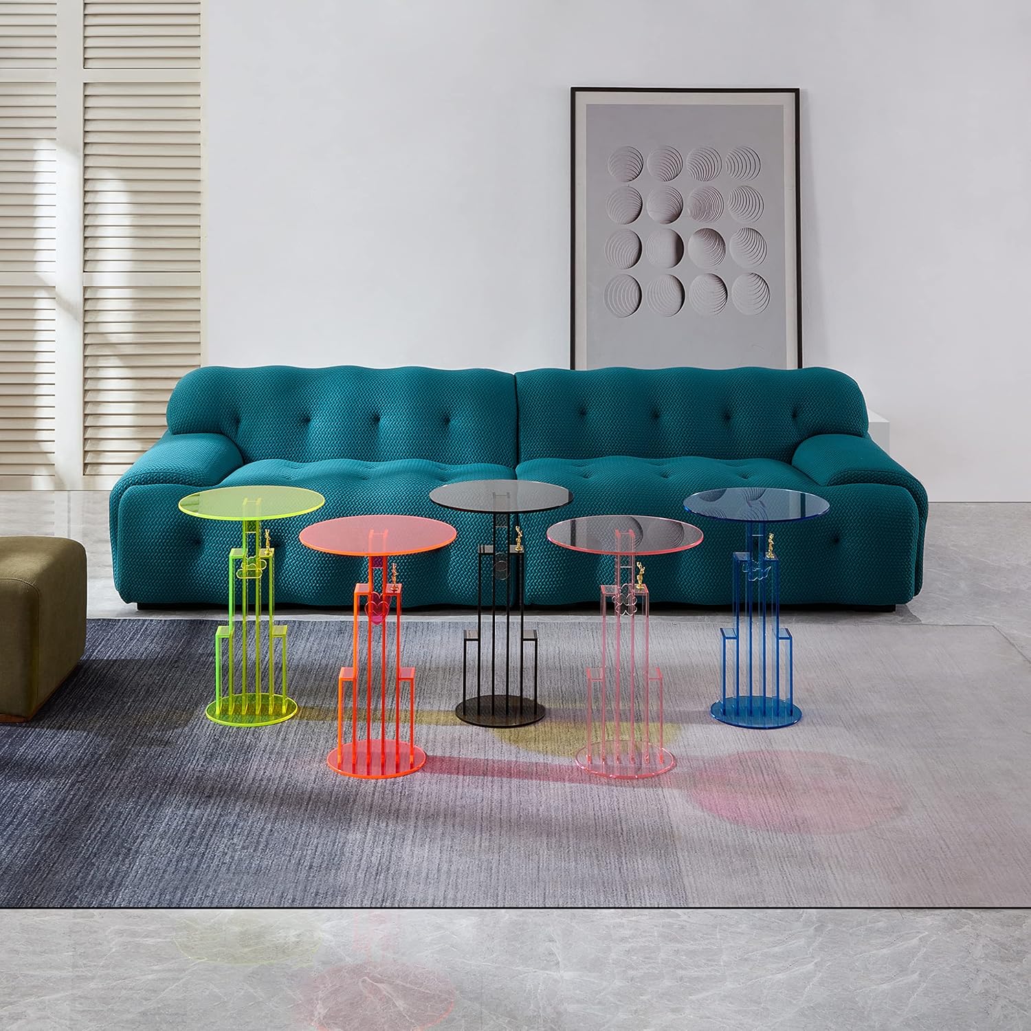 Mesa auxiliar de acrílico de color azul,Muebles de mesa de pedstal,Mesa de muebles de color azul claro,Mesa de moda moderna