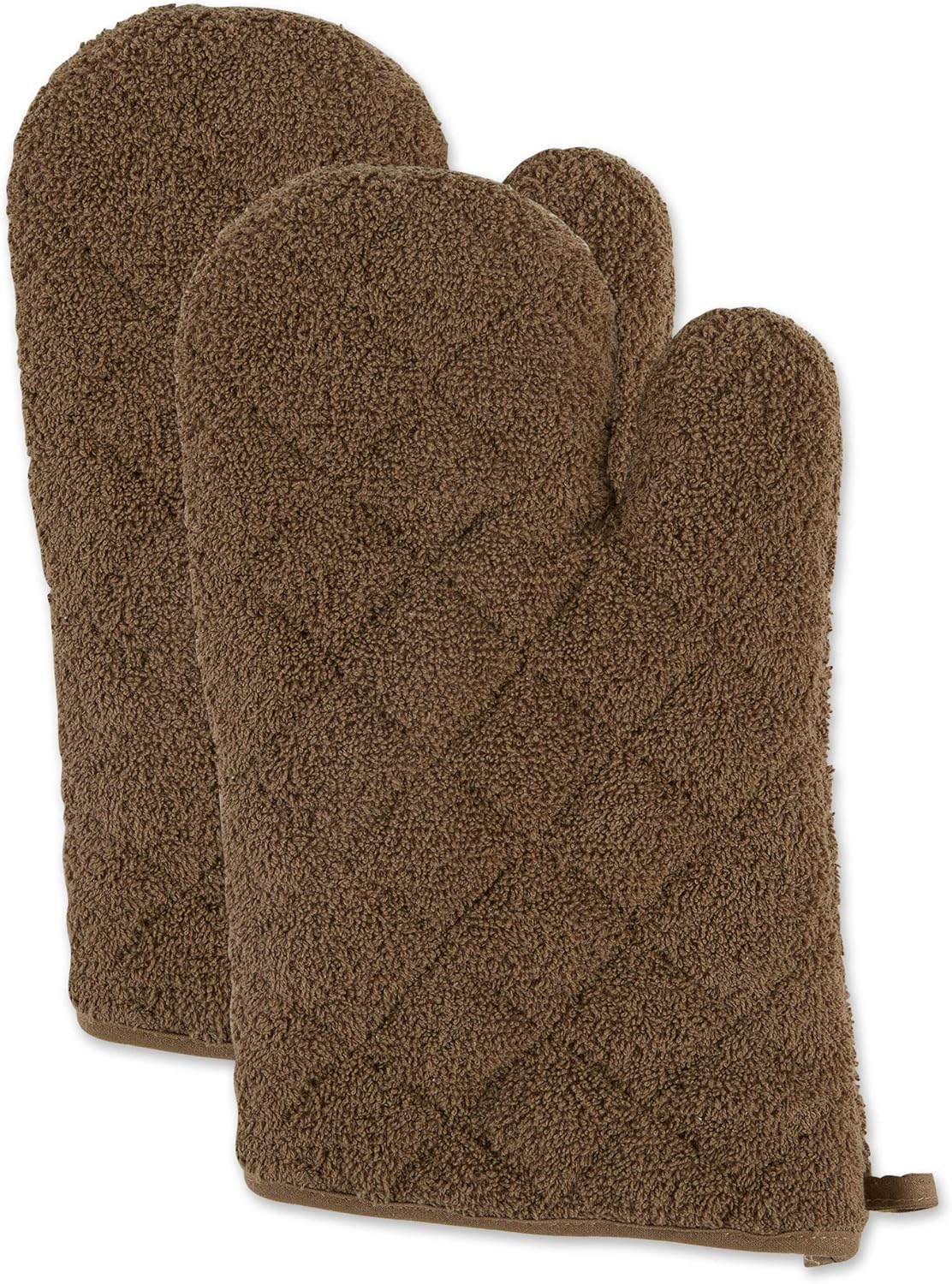DII Basic Terry Collection – Guante de horno acolchado 100% algodón, color marrón, 2 piezas
