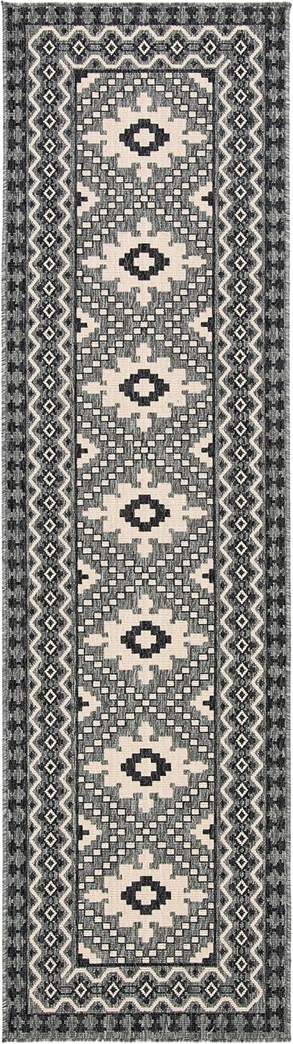 Safavieh Veranda Collection – Alfombra VER099-0334 para interior y exterior de 2 pies x 3 pies y 7 pulgadas, Polipropileno, carbón, marfil