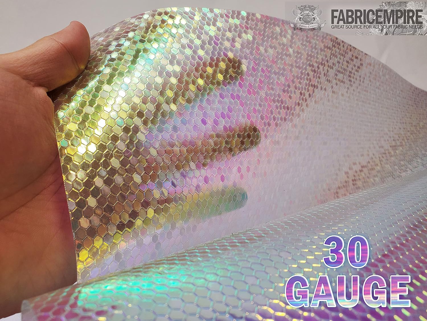 Fabric Empire The Yard – Tela de vinilo de plástico holográfica transparente de 38 pulgadas de ancho (calibre 30)