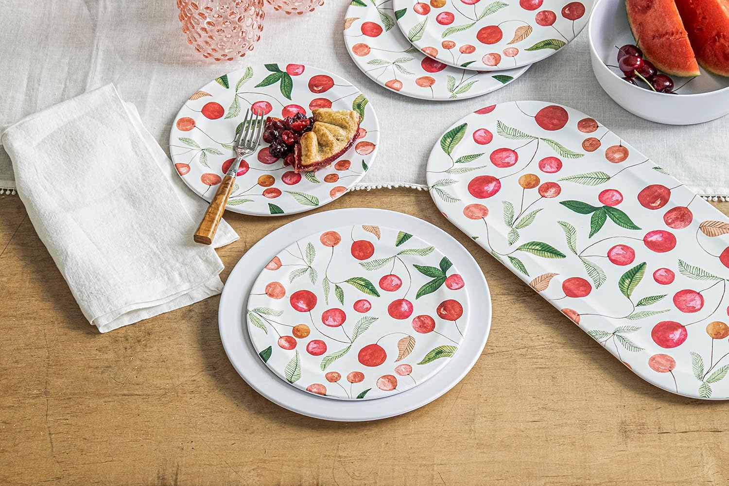 Abode Homewares by TarHong Berries & Cherries – Bandeja ovalada, 17.7 x 7.9 pulgadas, melamina pura, inastillable
