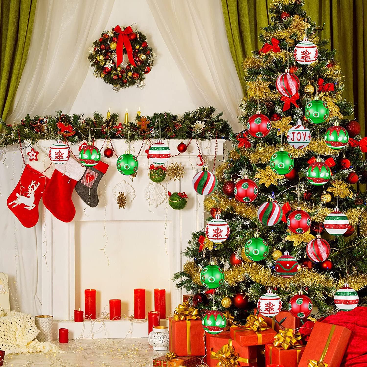 Juego de 30 bolas de Navidad para decoración de árbol de Navidad, 2.4 in, inastillables, adornos para árbol de Navidad, corona de Navidad y