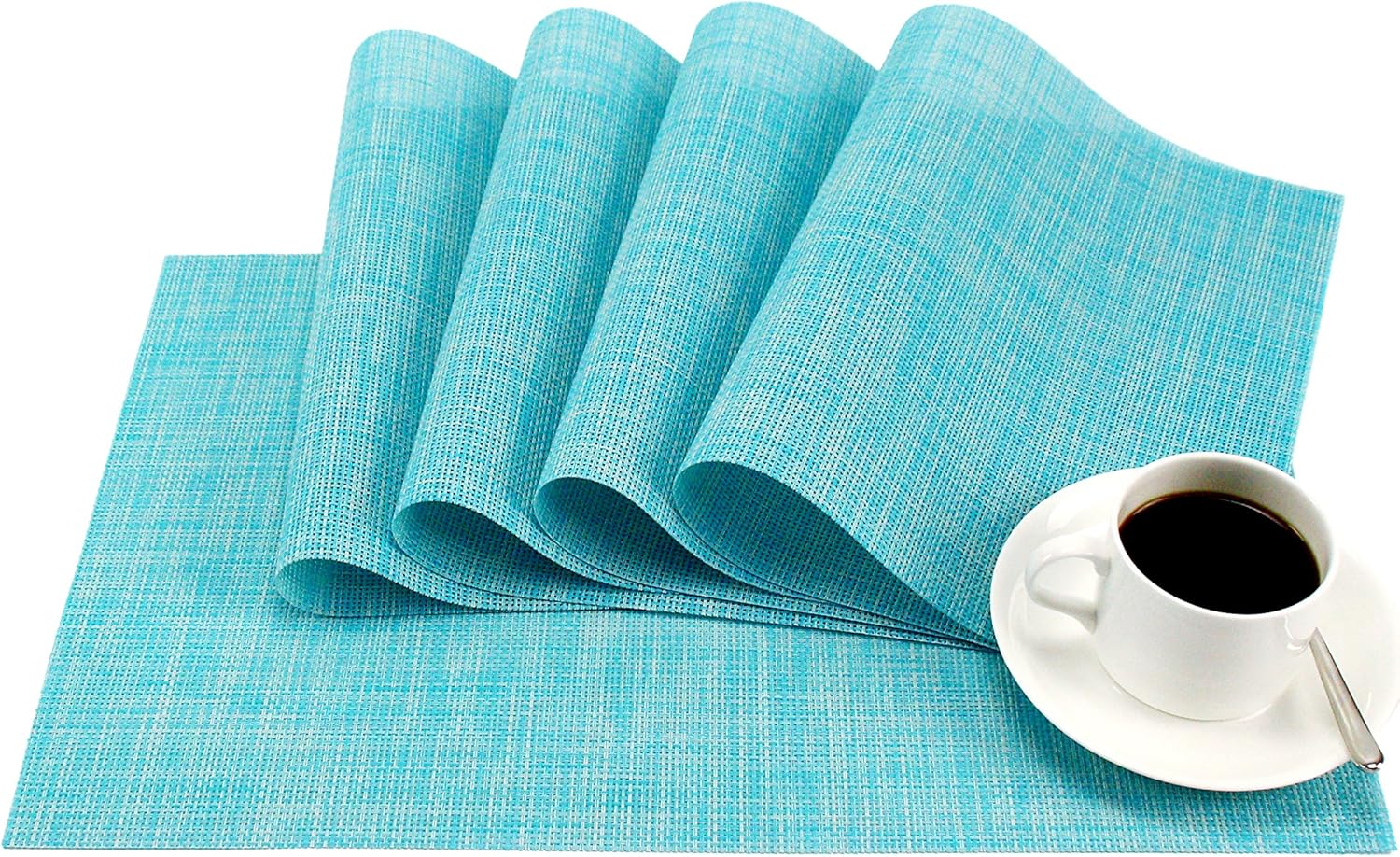 Juego de 4 manteles individuales de vinilo tejido de PVC, antideslizantes, resistentes al calor, color azul, para cocina, ambientales, manteles