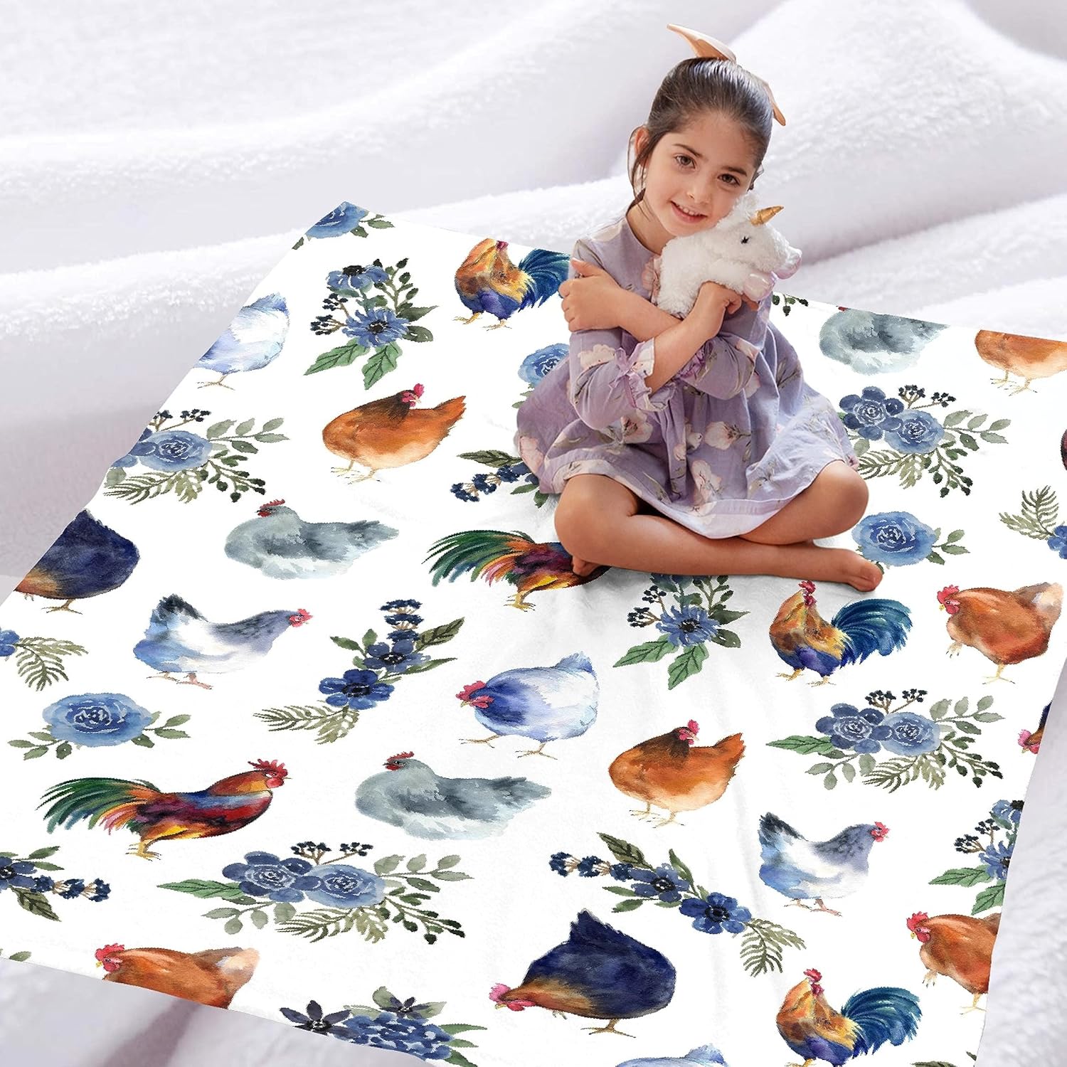 Manta floral de pollo, acogedora, suave y ligera, manta de franela para cama, sofá, viajes, todas las estaciones, pequeña de 50 x 40 pulgadas, para