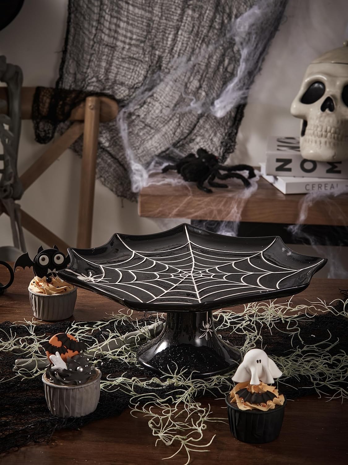 Bico Soporte de cerámica negra para tartas de Halloween de 12.7 pulgadas, para guardar pasteles, postres, microondas y lavavajillas