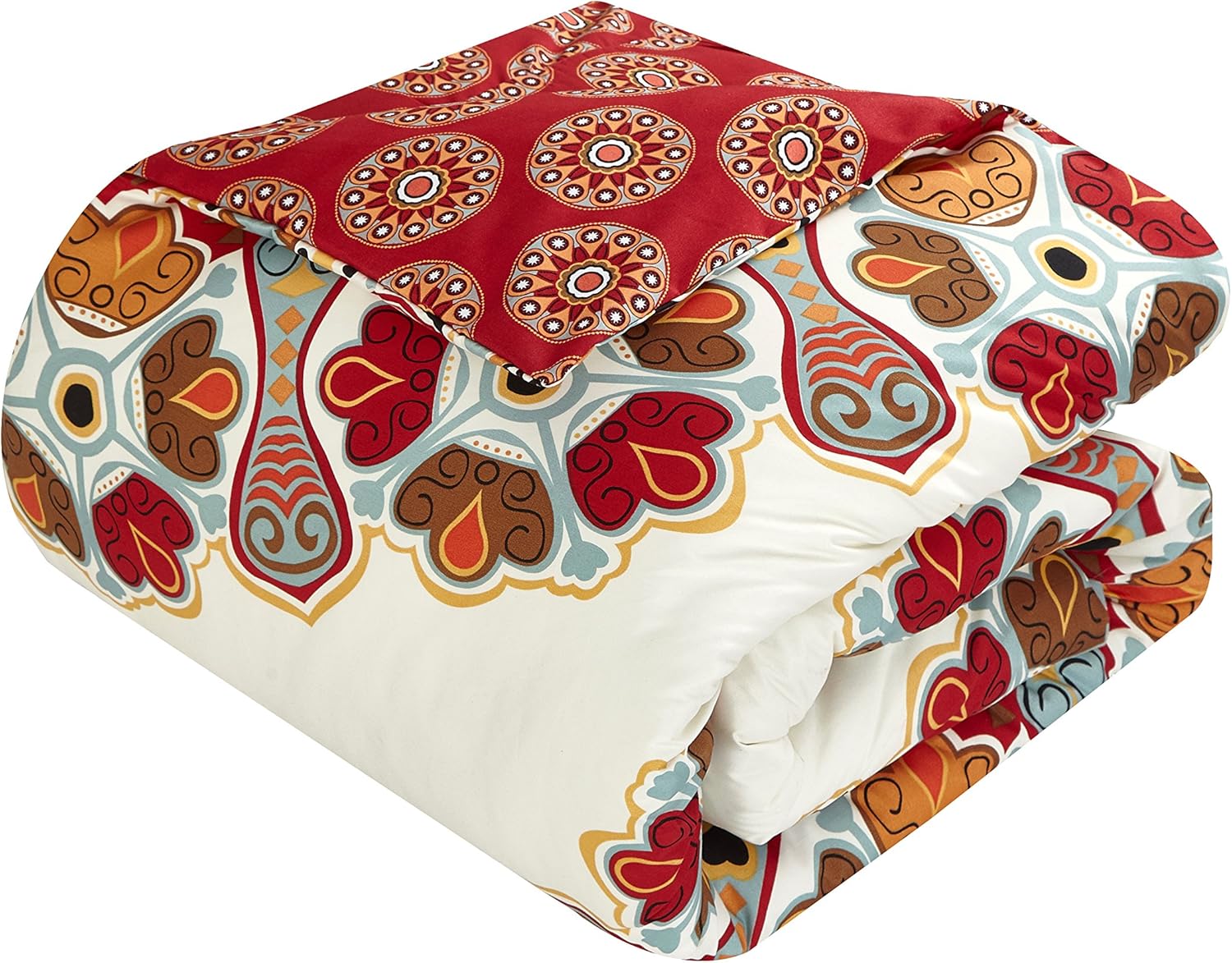 Chic Home 8 piezas Maxim Gran Escala Paisley Bohemia Reversible Impreso con detalles bordados King Bed In a Bag Juego de edredón Rojo