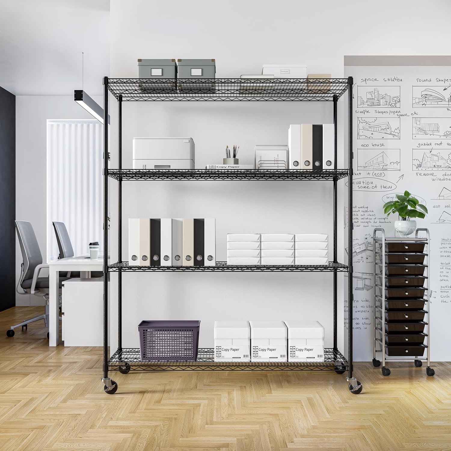 Seville Classics UltraDurable – Estante de alambre de acero sólido NSF resistente, organizador para garaje, almacén, oficina, restaurante, aula,