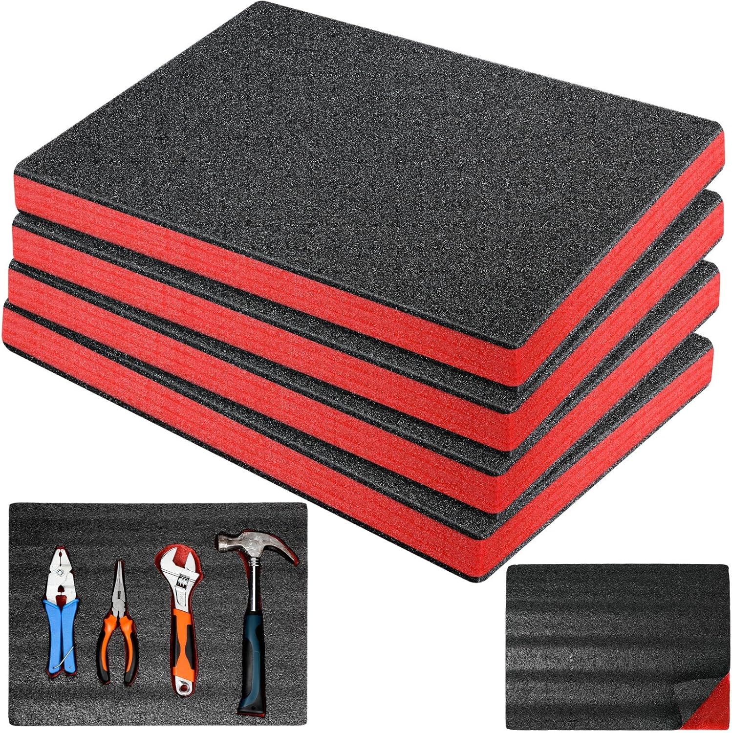 4 almohadillas de espuma de poliuretano cortables para manualidades, caja de herramientas de color negro, inserto de espuma para estuches, relleno