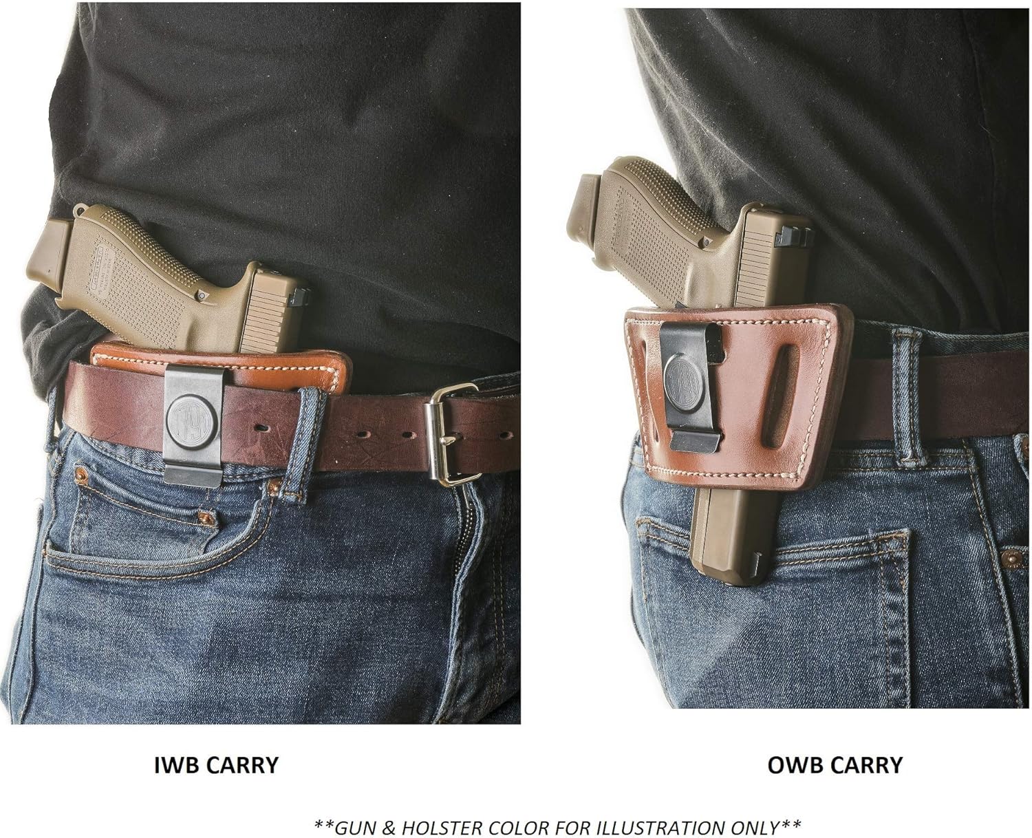 1791 Funda universal de cuero para pistola, OWBIWB CCW, diestro y zurdo, compatible con Glock, HK, SIG Walther