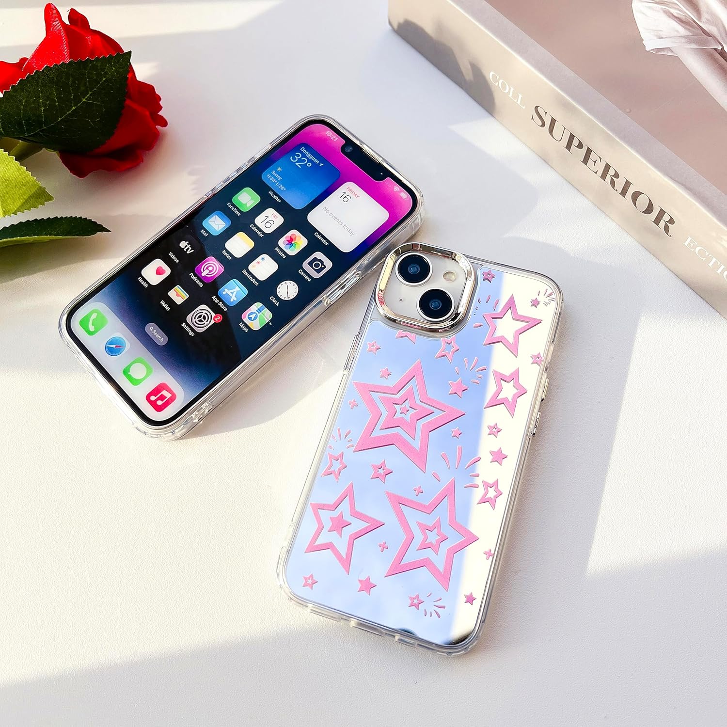 Dhzik Pink Star Y2K – Funda para iPhone 12 Pro Max, diseño bonito y moderno con diseño de estrella para iPhone 12 Pro Max