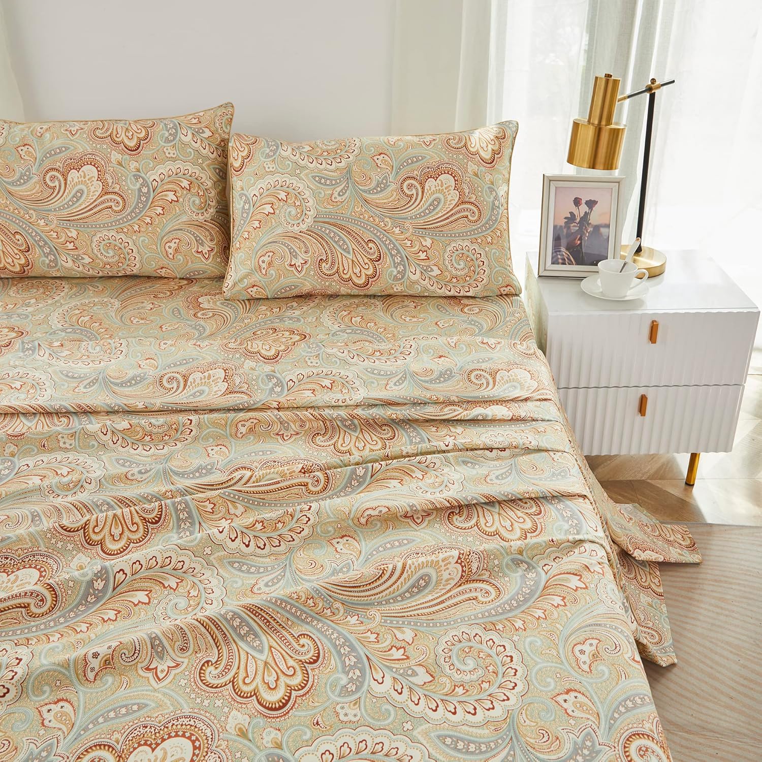 Brandream Paisley Bedding – Juego de sábanas de lujo con temática real, estilo bohemio, 800 hilos, 100% algodón egipcio, bolsillo profundo, 4