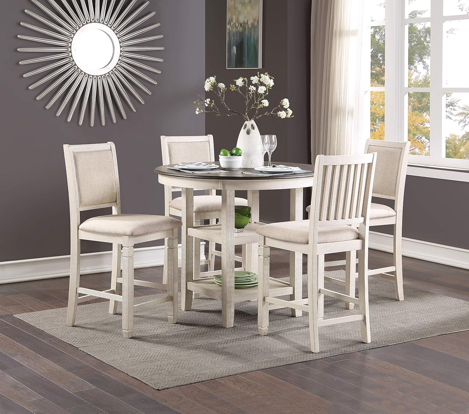 Lexicon Braun Silla de altura de mostrador (juego de 2), color blanco antiguo