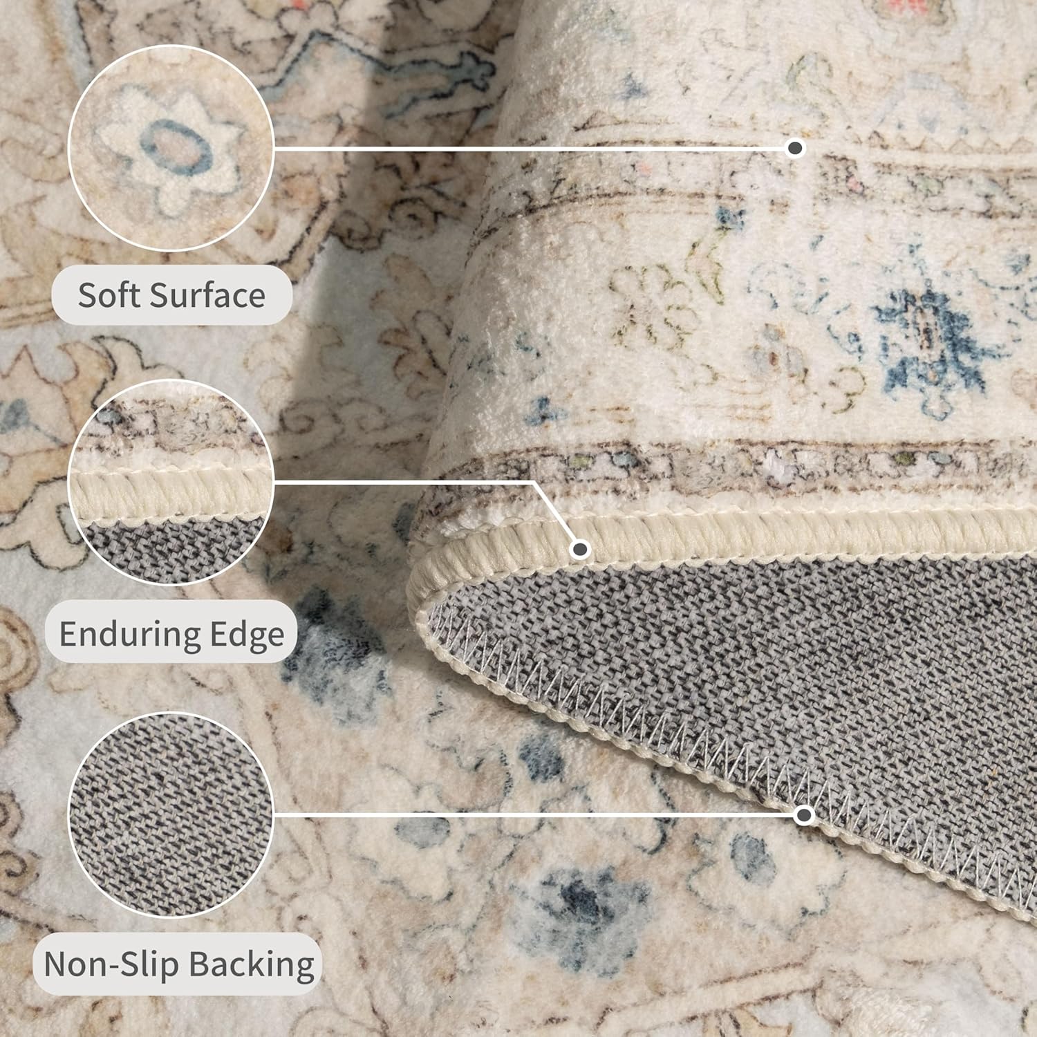 Runner Rug 2×6 Beige Boho Rug for Entryway Hallway Kitchen Laundry Room Bathroom Non Slip Soft Washable Vintage Runner Floor Carpet