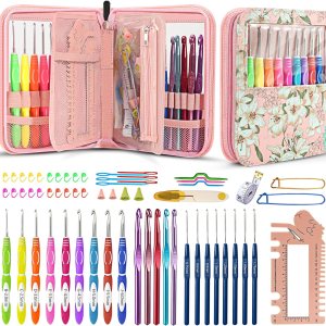 LOOEN Juego de 61 ganchos ergonómicos de ganchillo, 22 tamaños (0.030 in-0.394 in), con estuche para manos artríticas, agujas de ganchillo LOOEN Juego de 61 ganchos ergonómicos de ganchillo, 22 tamaños (0.030 in-0.394 in), con estuche para manos artríticas, agujas de ganchillo