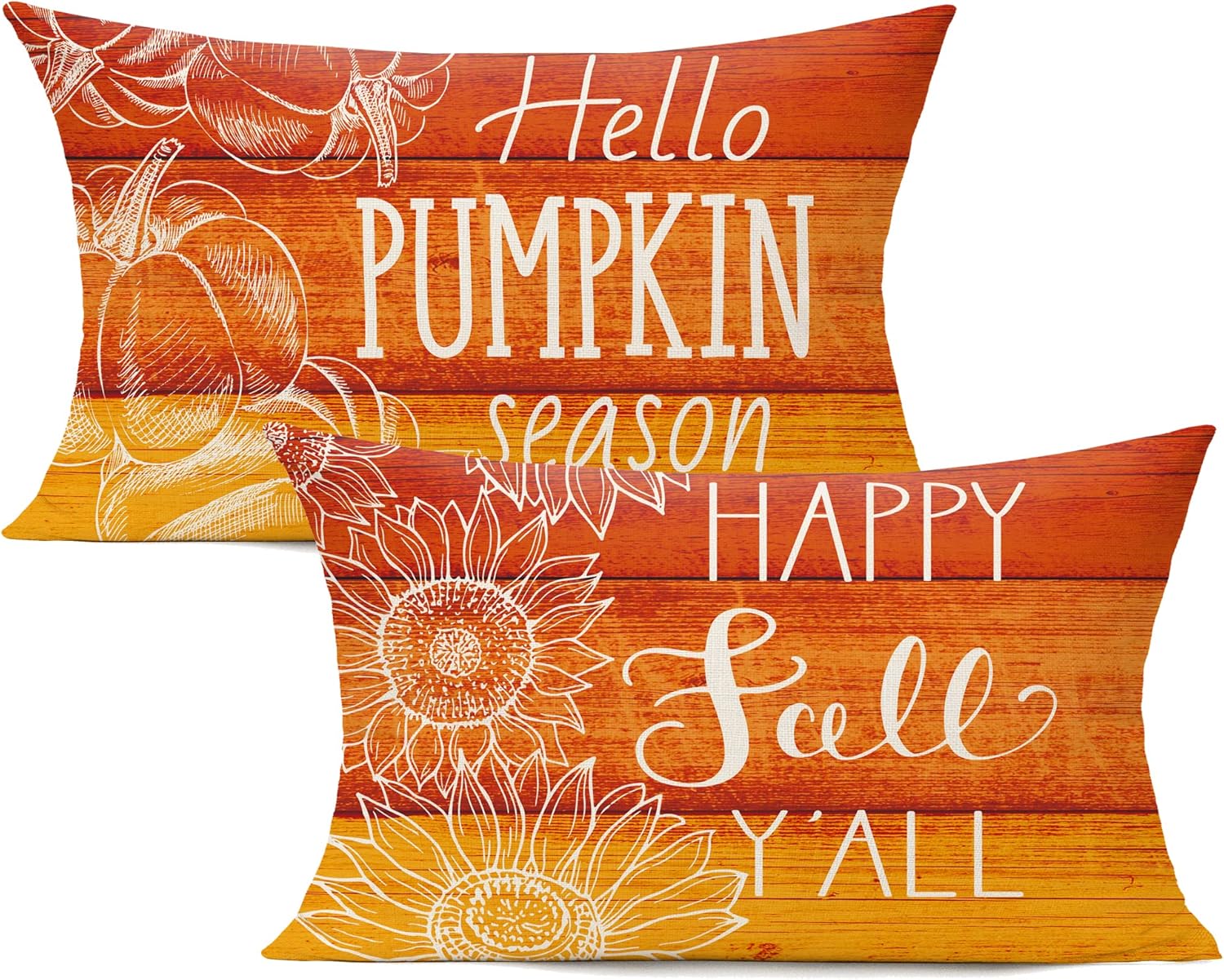 Juego de 2 fundas de almohada lumbares de 12 x 20 pulgadas, para otoño, granja, Halloween, decoración de otoño, naranja, decoración del hogar, para