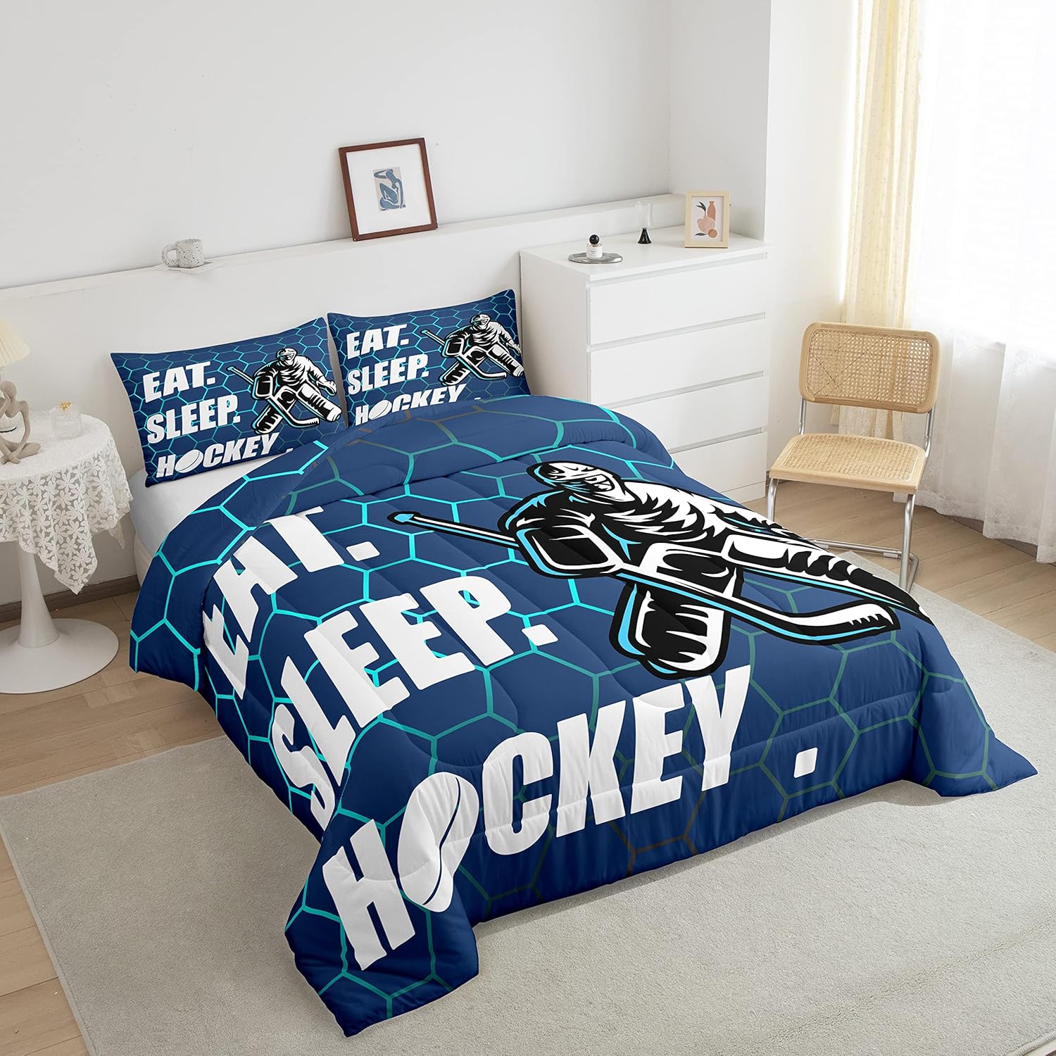 Juego de edredón de hockey para niños y niñas, adultos, juegos de ropa de cama de hockey sobre hielo, ligero, para comer dormir, hockey y deportes
