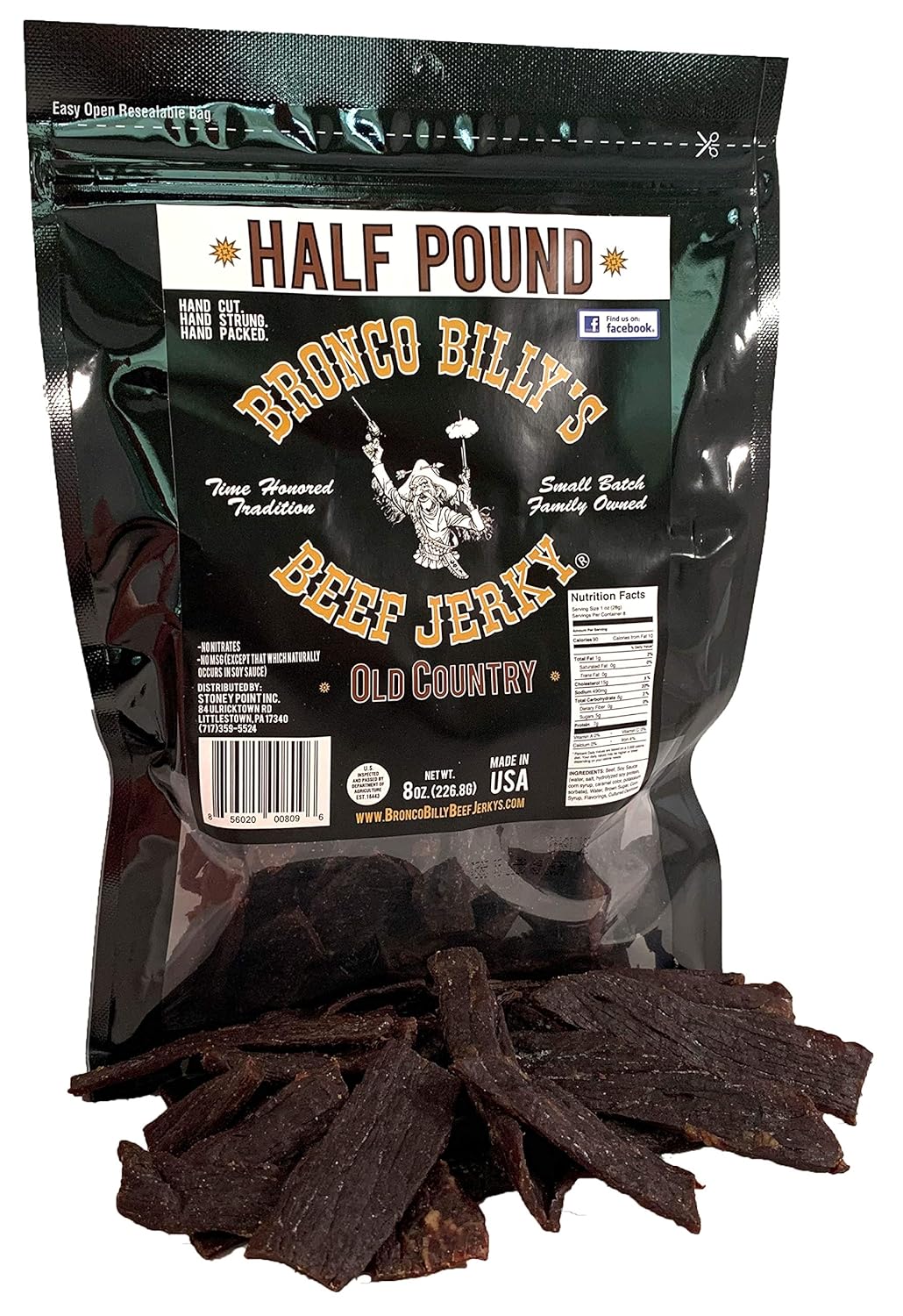 Bronco Billy’s Beef Jerky Hickory Smoked Old Country – Bolsa resellable de media libra