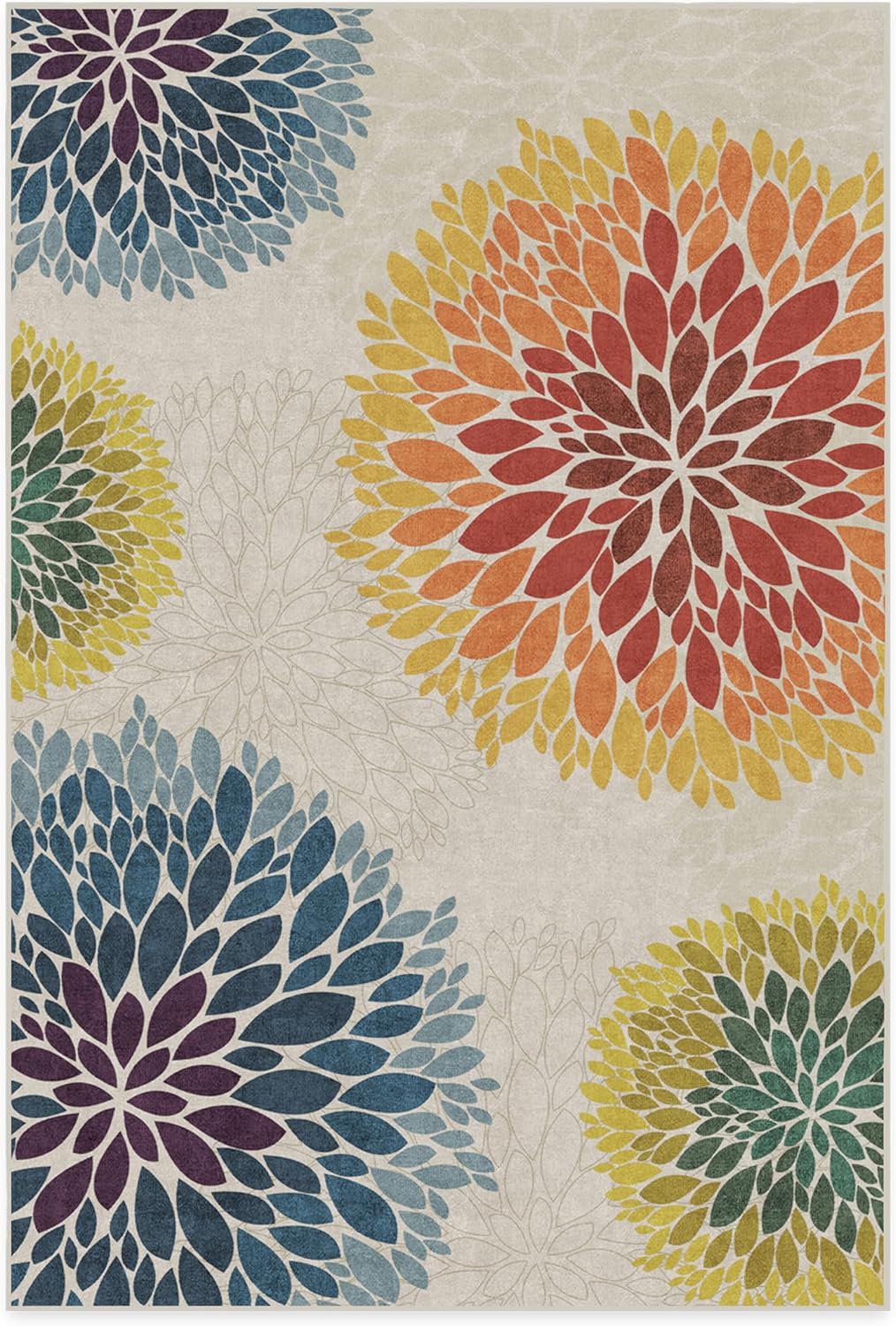 Ruggable Alfombra lavable con medallón floral, perfecta para sala de estar, dormitorio, cocina, apta para mascotas y niños, no tóxica, resistente a