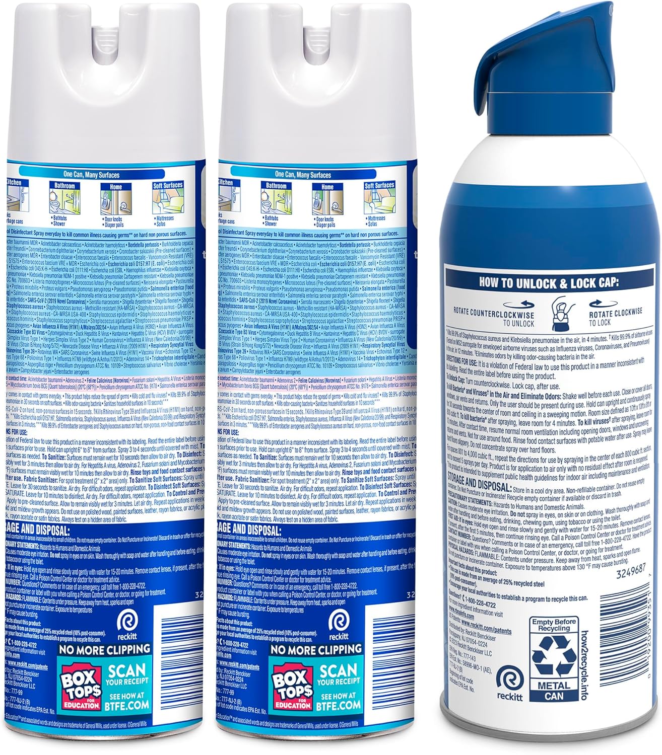 Lysol Paquete que contiene 2 aerosoles desinfectantes Lysol para superficies duras y suaves, lino crujiente, 19 onzas líquidas + Lysol Air Sanitizer