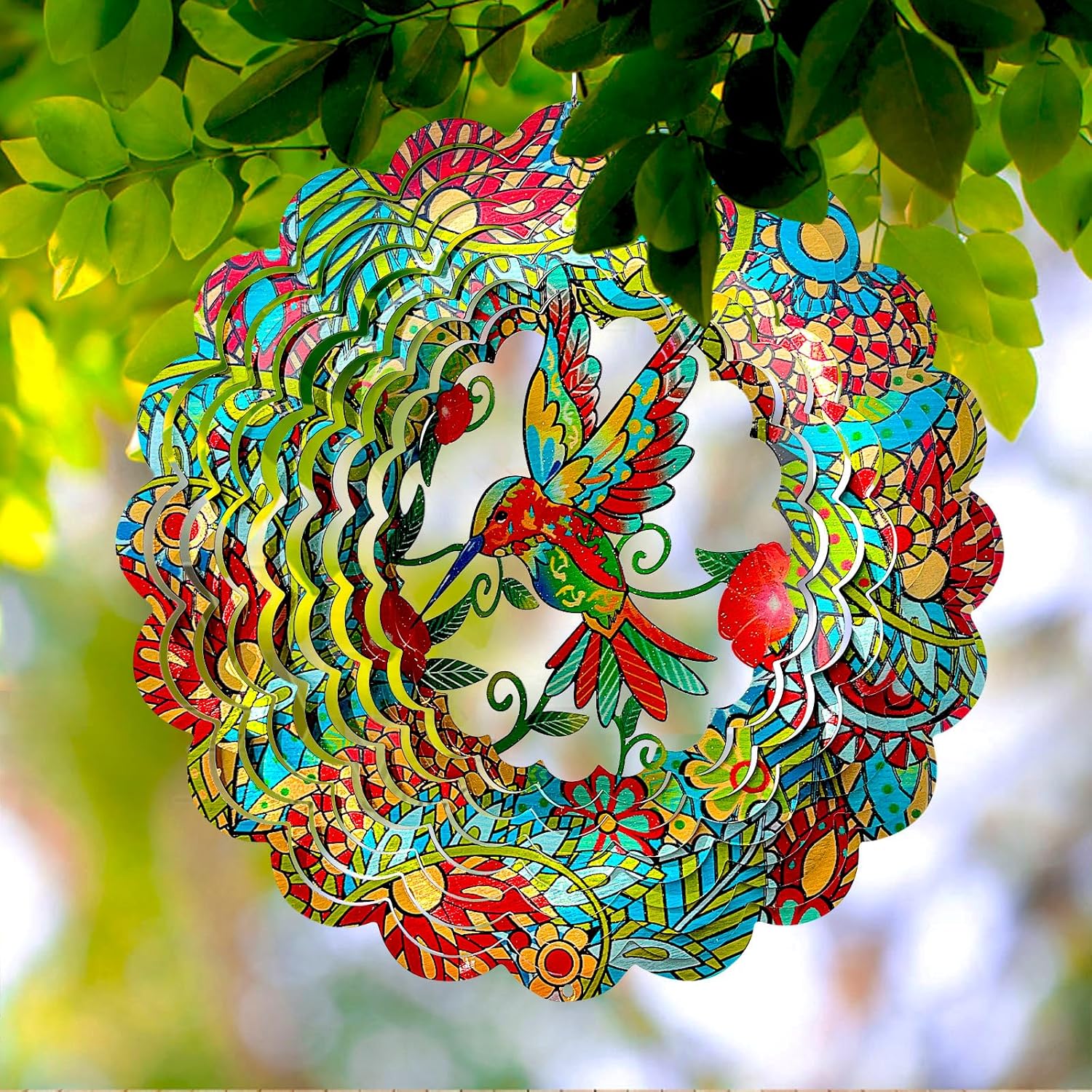 FONMY Molinillo de viento colibrí de 12 pulgadas, escultura de viento de acero inoxidable 3D que vale la pena regalo de decoración de Navidad.