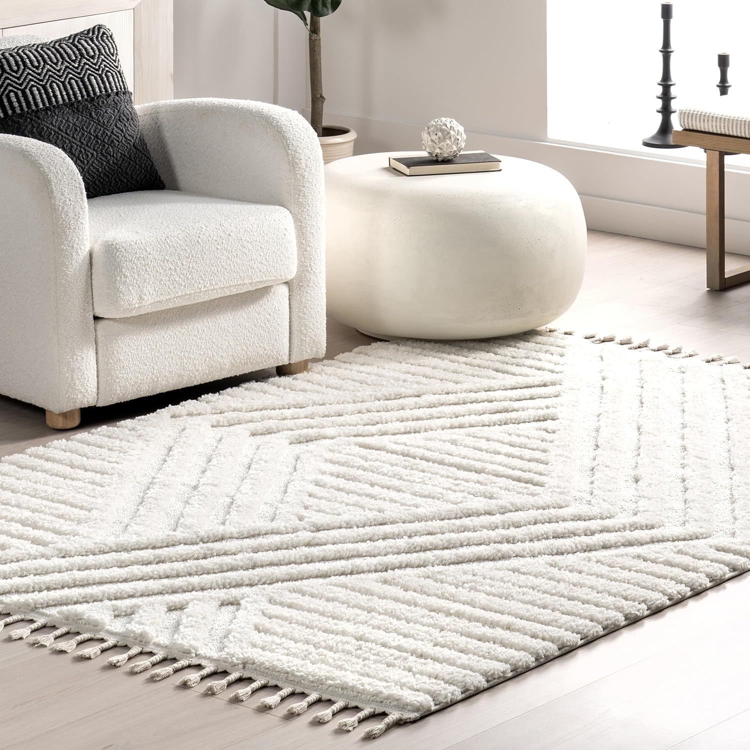 nuLOOM Risette – Alfombra de pasillo sólida de 2 x 8 pies para sala de estar, dormitorio, comedor, guardería, entrada, pasillo, color marfil