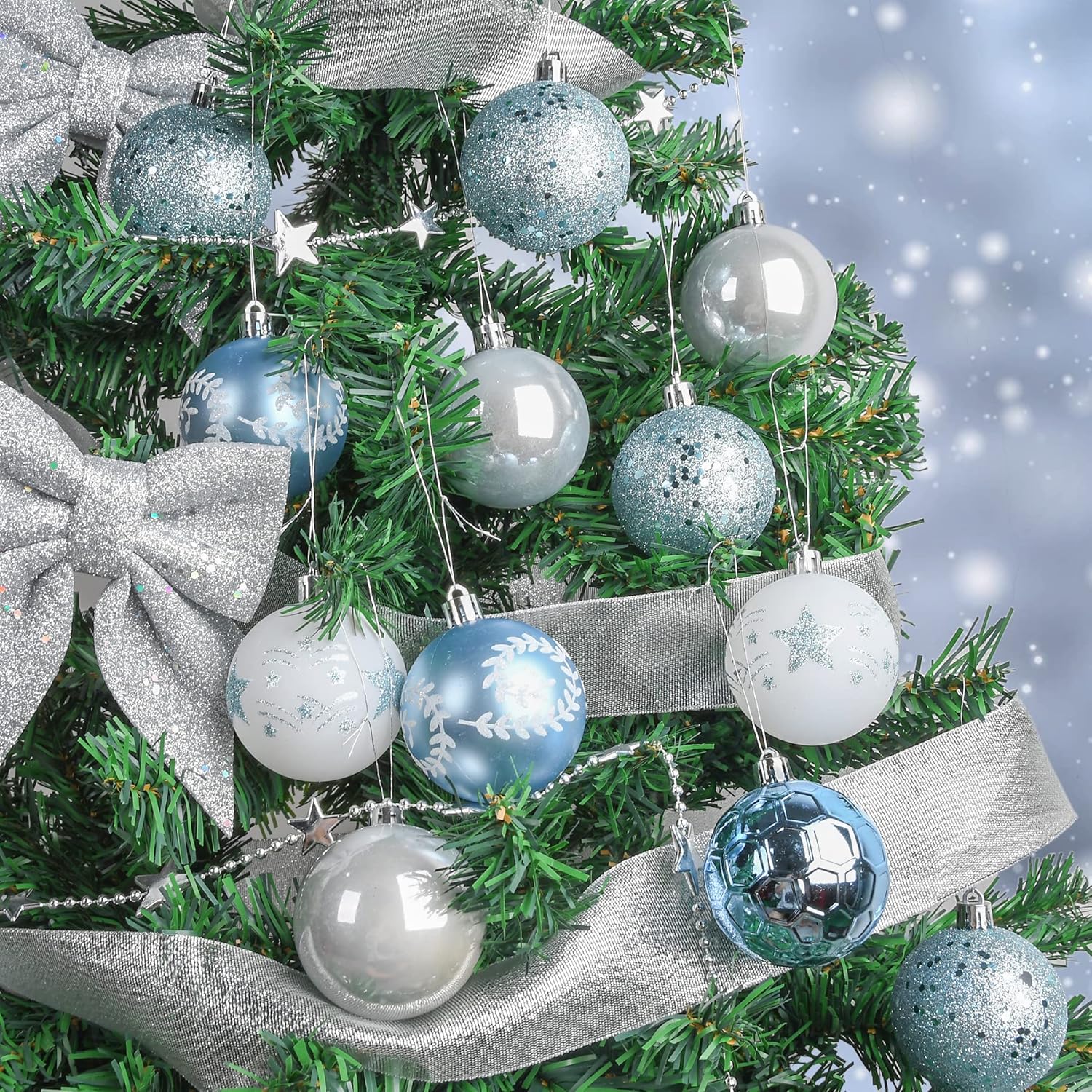 Adornos para árbol de Navidad azul y blanco decoraciones de Navidad, bolas de Navidad inastillables, adorno pequeño, 2.362 in  2.36 pulgadas, juego