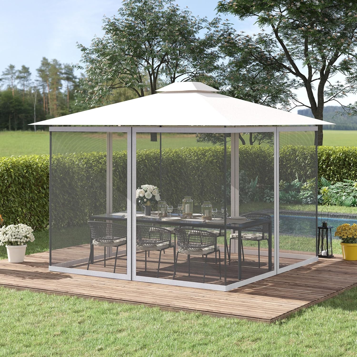 Outsunny Red de malla de repuesto de 10 x 13 pies para kioscos de patio y tiendas de campaña con cremalleras (solo pared lateral), color blanco