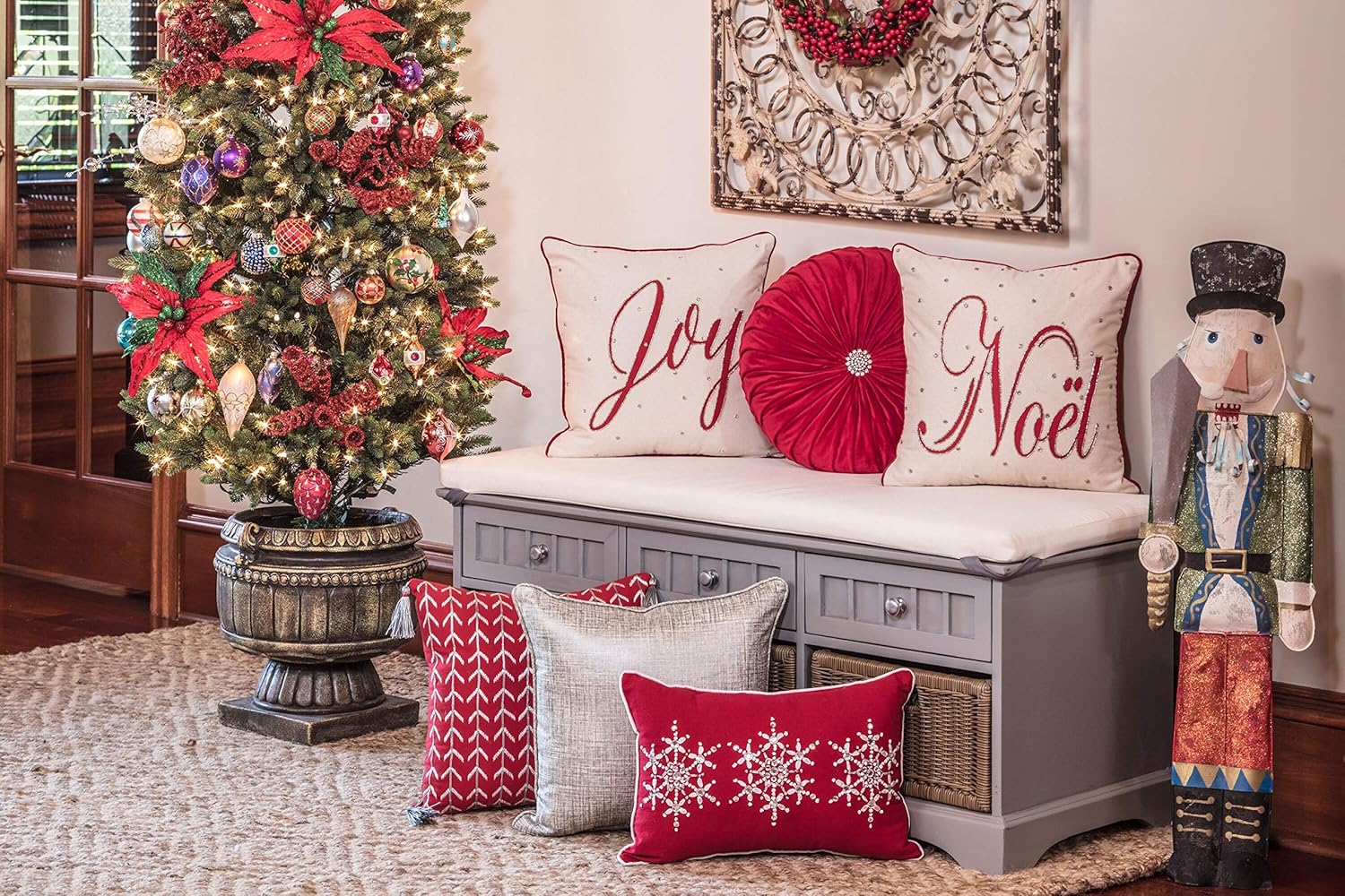 Pillow Perfect Jeweled – Almohada lumbar decorativa con diseño de copo de nieve, 1 unidad (paquete de 1), color gris