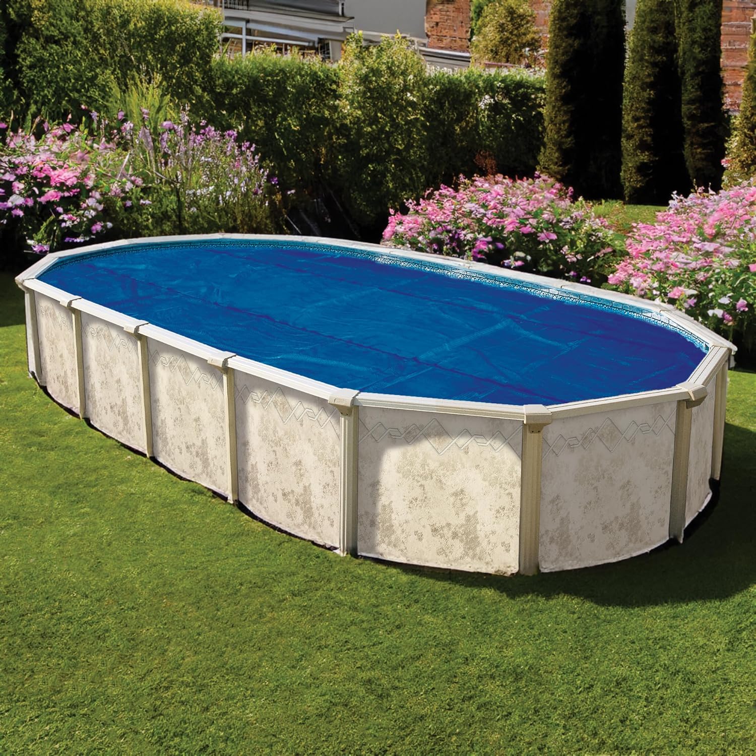 In The Swim Cubierta solar ovalada premium Plus de 15′ x 30′ para piscina solar ovalada azulnegra, 12 mil para calefacción solar sobre el suelo