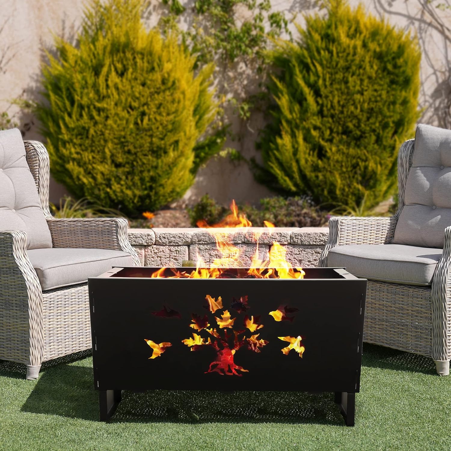 Pozo de fuego, fogatas de madera, hoguera, hogueras para exteriores, hoguera rectangular de hierro fundido de 28 pulgadas para patio, patio trasero