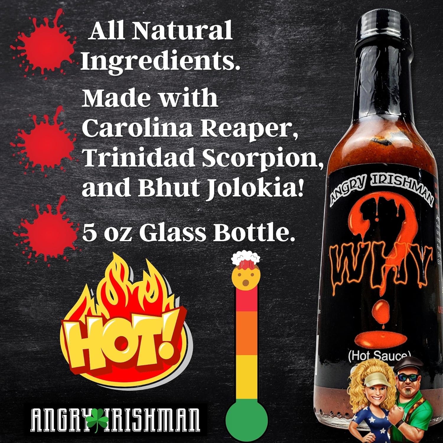 Angry Irishman – Salsa súper picante extrema hecha con Bhut Jolokia (pimienta fantasma), pimientos Trinidad Scorpion y Carolina Reaper sin extracto,