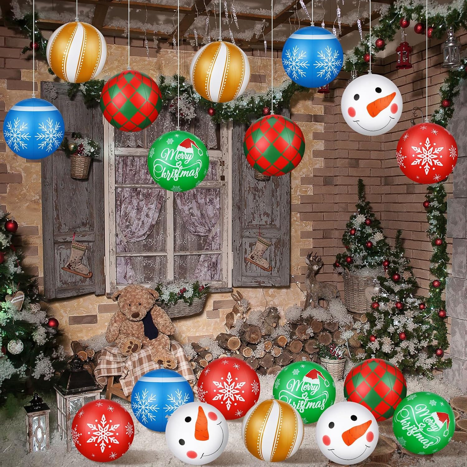 Jetec 18 bolas de Navidad inflables gigantes de 16 pulgadas de PVC para colgar en interiores y exteriores, adornos de Navidad para árbol, patio,