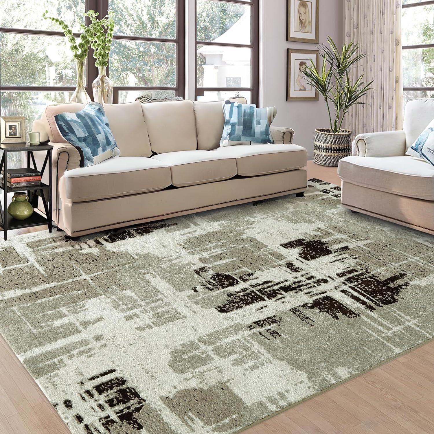 Zacoo Alfombras de área de 9 x 12 pies para decoración de sala de estar y dormitorio, alfombra moderna de pelo bajo, alfombra abstracta suave