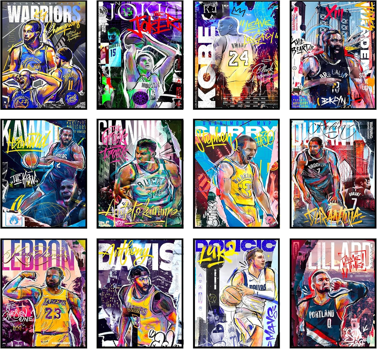 Bigwig Prints Juego de pósteres de baloncesto  Pósteres de baloncesto para dormitorio de niños, arte de pared de baloncesto, pósteres de la NBA para