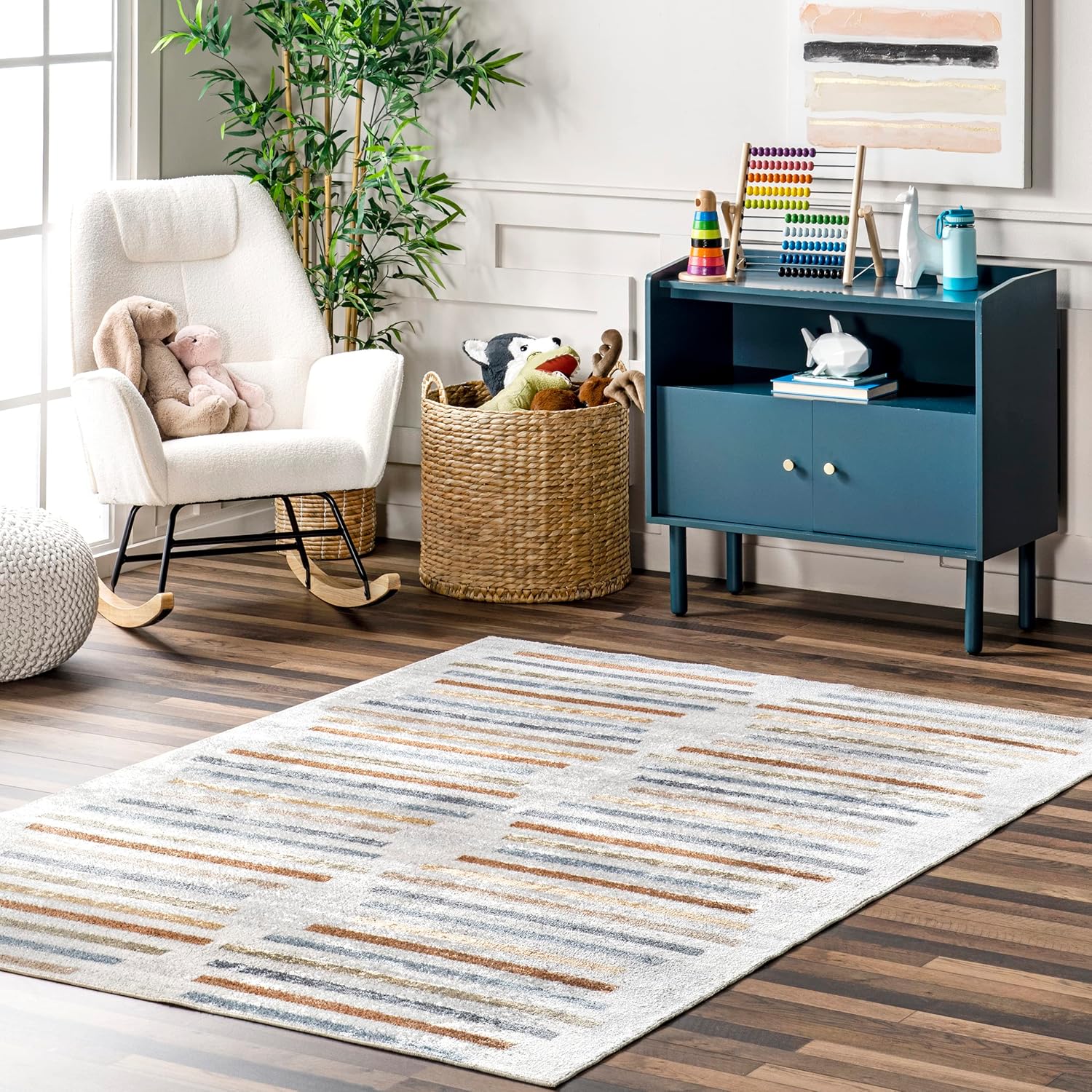 nuLOOM ROS Striped Columns Alfombra lavable a máquina, 8×10, beige