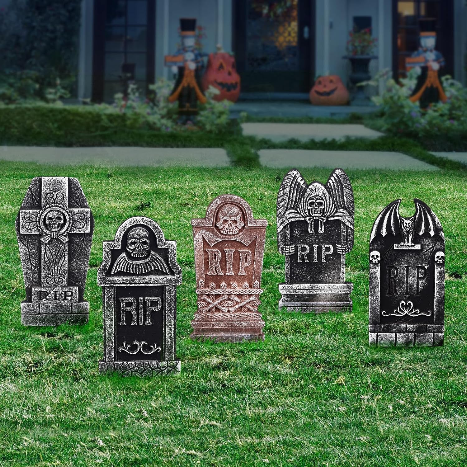 Lápidas de Halloween para exteriores, 5 estilos, lápidas para cementerio, Halloween, RIP, cementerio, lápidas, accesorios para decoración de patio