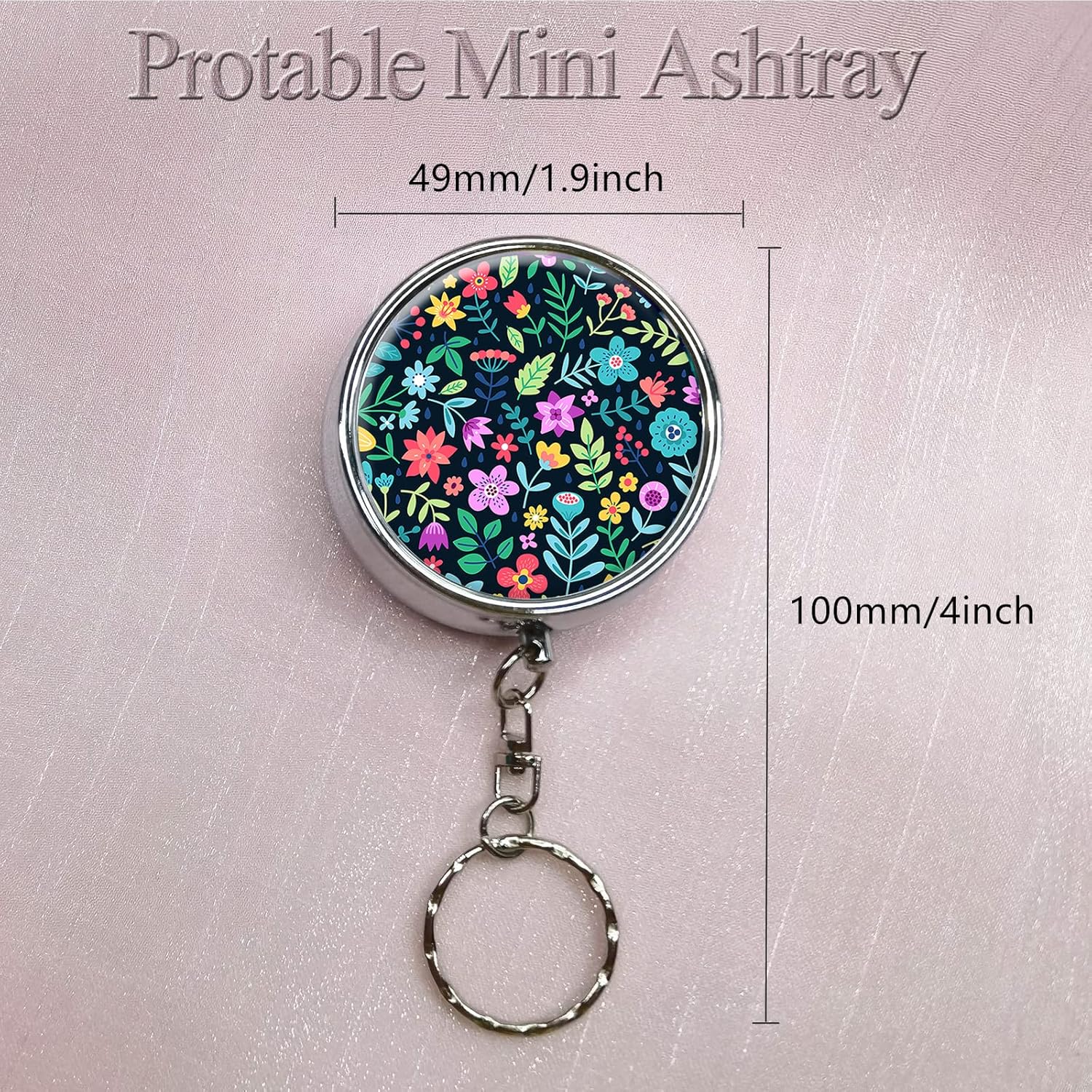 Cenicero de bolsillo portátil, llavero circular de acero inoxidable con desinflador de cigarrillos, soporte personalizado para cenicero para uso
