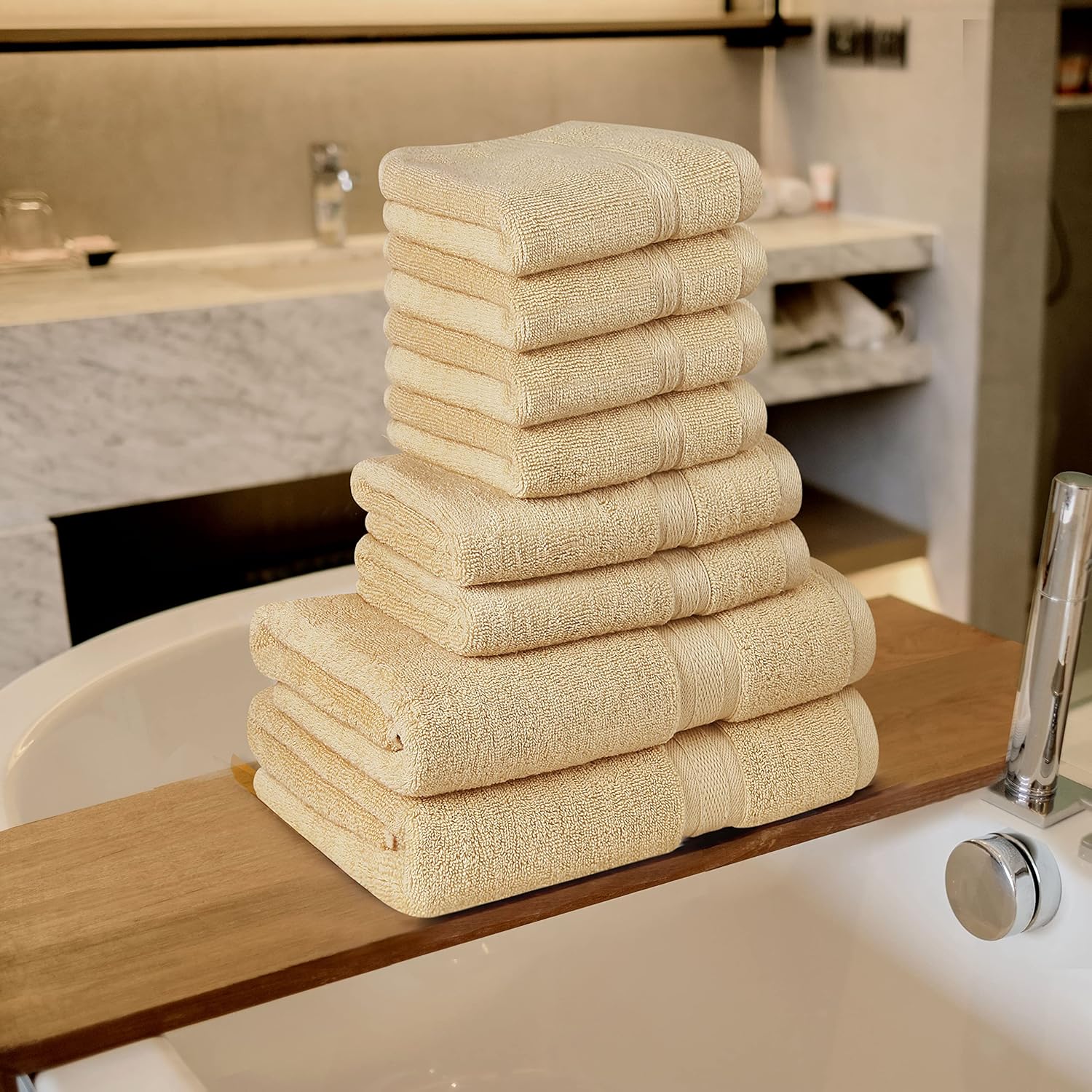 Towel and Linen Mart – Juego de toallas de baño, 2 toallas de mano y 4 paños de 2 capas de baja torsión de 600 GSM, hilado en anillo altamente