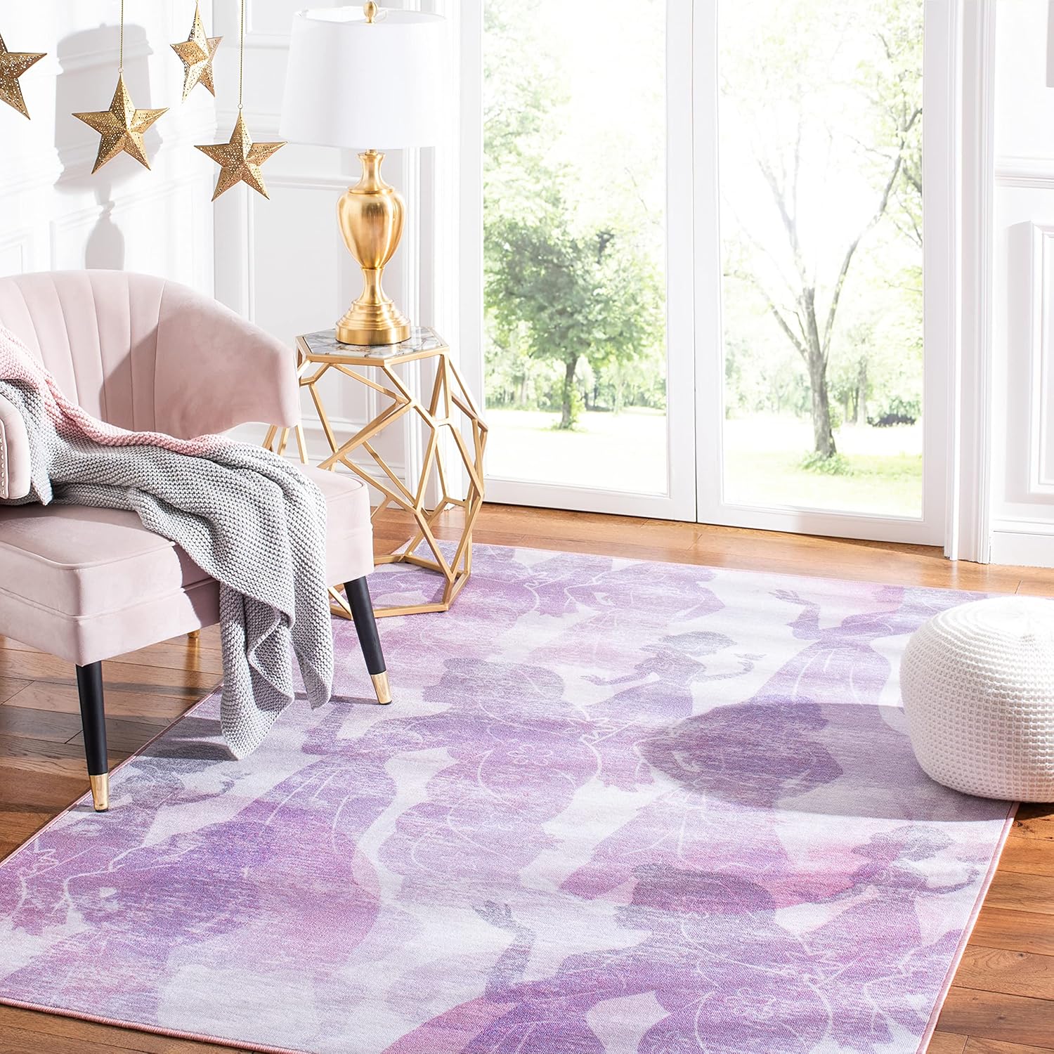 SAFAVIEH Disney Princess Collection – Alfombra lavable a máquina, antideslizante, 3 pies 3 pulgadas x 5 pies 3 pulgadas, color morado clarorosa,