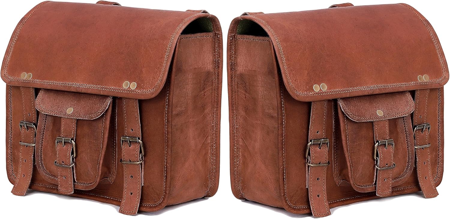 C CUERO Alforjas de cuero para motocicleta, bolsas de equipaje para motocicleta, bolsa lateral de viaje de cuero (juego de 2)