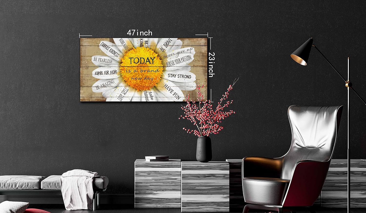 Decoración de pared inspiradora para dormitorio, póster inspirador para aulas, flores de margaritas amarillas, arte de pared listo para colgar,