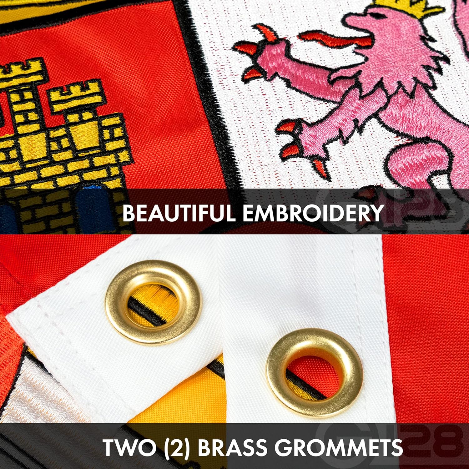 G128 Paquete combinado bandera estadounidense de Estados Unidos de 3 x 5 pies bordada con estrellas y bandera de España (española) de 3 x 5 pies de
