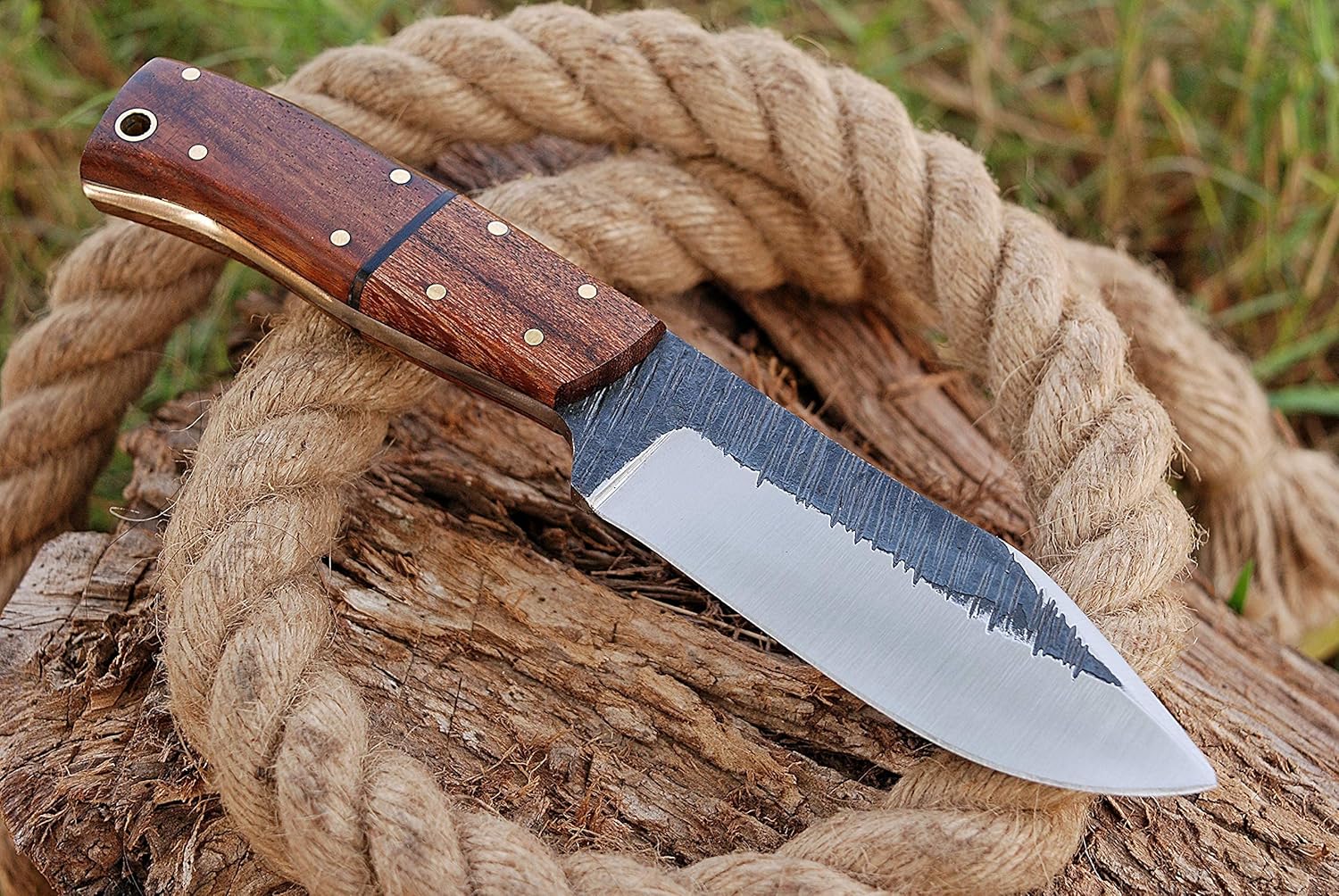 TMBrands Cuchillo de acero de alto carbono, cuchillo de bushcraft de espiga completa, cuchillo de caza, cuchillo de supervivencia, cuchillo de hoja
