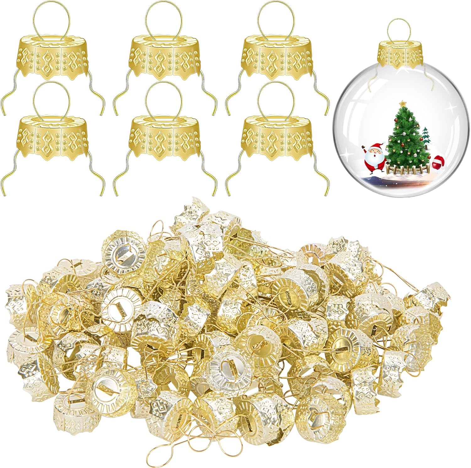 100 tapas redondas de adorno de Navidad, tapas de metal extraíbles doradas, tapa de adorno de Navidad para decoración de porcelana de Navidad,