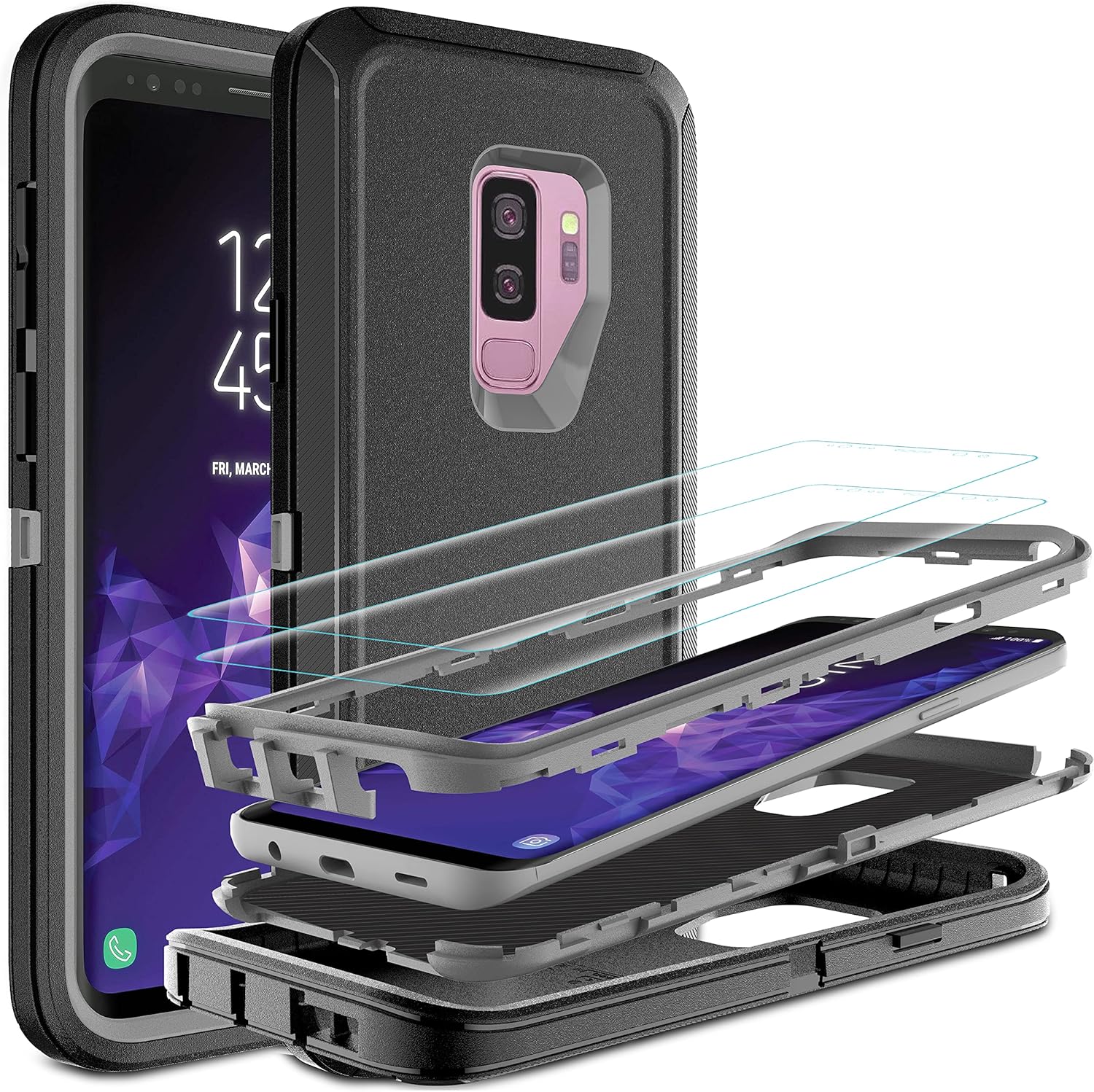 Funda para Galaxy S9 Plus, Samsung Galaxy S9 Plus con protector de pantalla de TPU flexible autorreparable 2 unidades, funda de protección