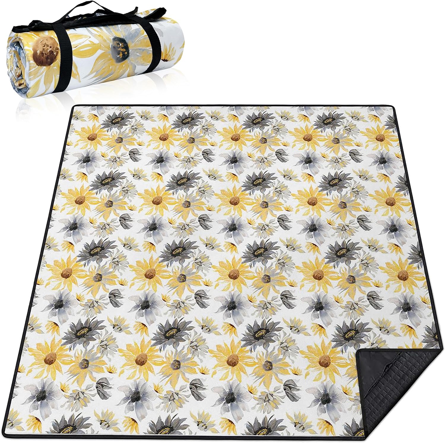 Manta de picnic extra grande impermeable plegable (60 x 80 pulgadas), manta de playa impermeable a prueba de arena, 3 capas para el aire libre,