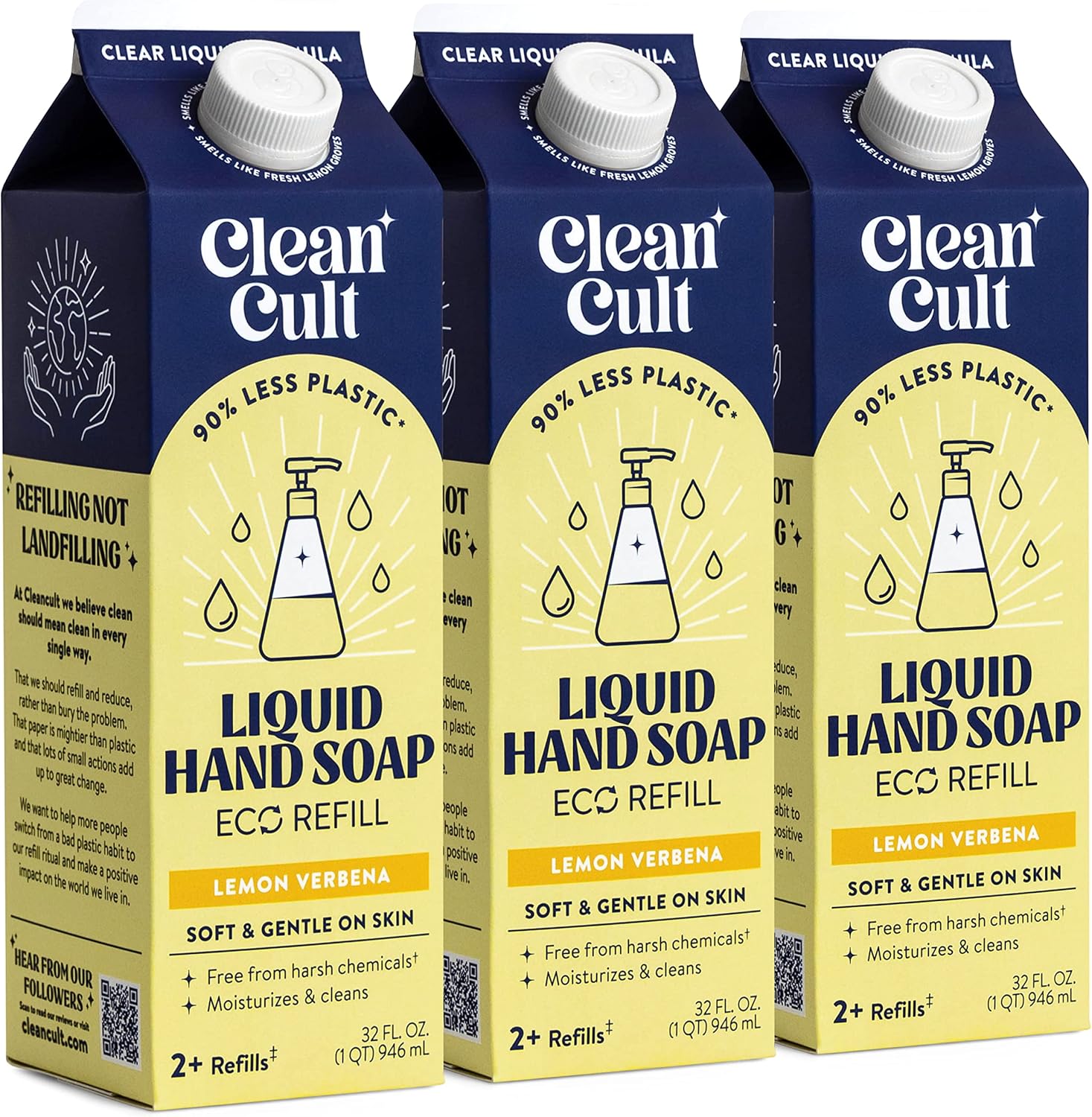 Cleancult – Recambios de jabón líquido para manos – Verbena de limón – Hecho con mezcla de aloe vera y aceites esenciales – Nutre e hidrata la piel